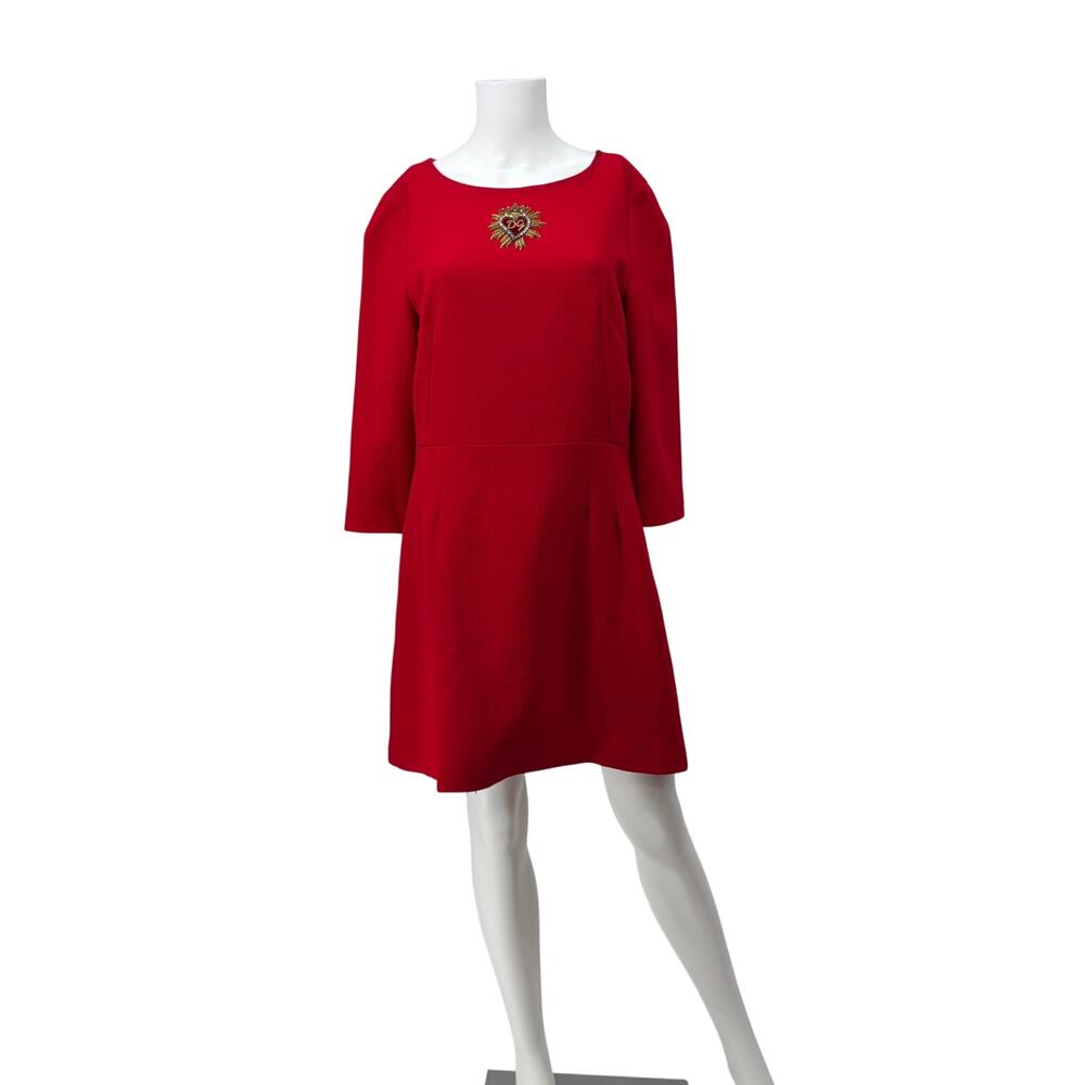 Dolce & Gabbana Red Wool Sacred Heart Patch Dress IT 48